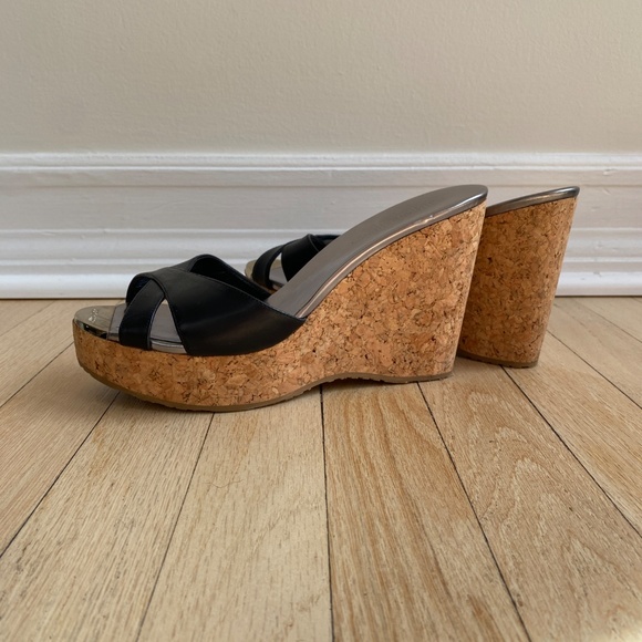 Jimmy Choo Black Leather Cork Wedge Sandals – Size Approx. 8 - Picture 8 of 10
